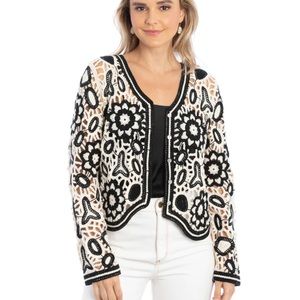 Saachi Floral Lace Crochet Cardigan One Size in Black and White